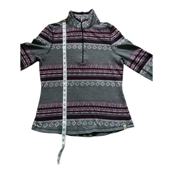 Old Ranch Womens Quarter Zip Athletic Top Gray Fair Isle Size M Lightweight - Picture 7 of 7